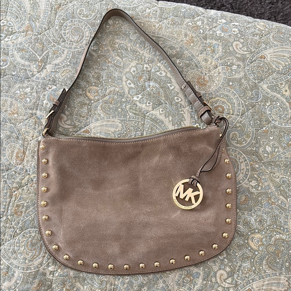 Michael Kors Tan and Gold Shoulder Bag with Studded Detailing